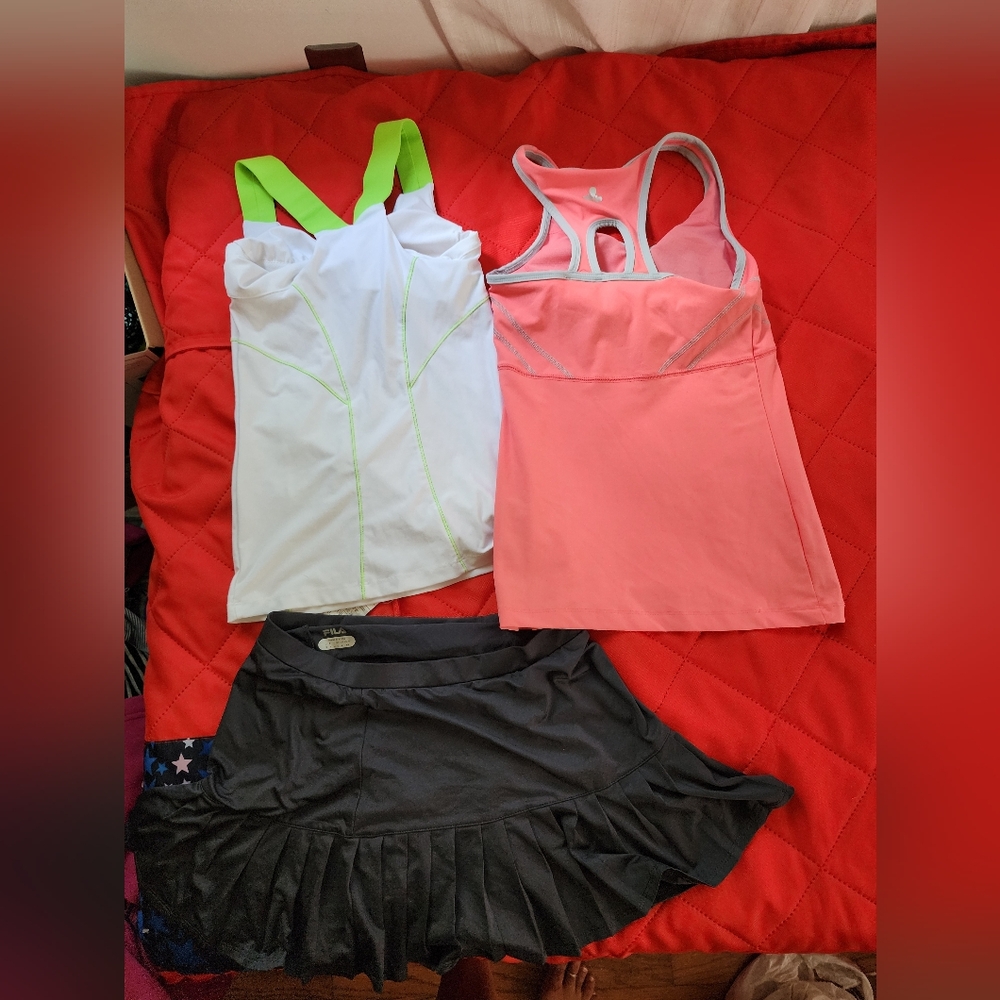 2 Sport Tops Six Small and 1 Sport Skirt Size Medium